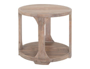 Balam White round end table angled view