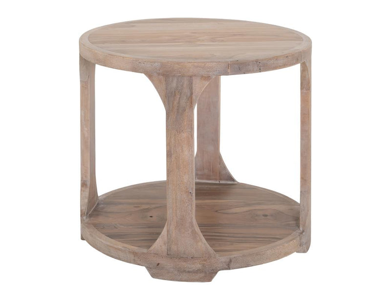 Balam White round end table angled view