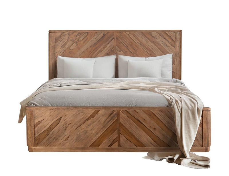 Balam Brown Bed — fully made-up queen bed in solid mango wood