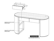Balam White Desk dimension drawing with measurements