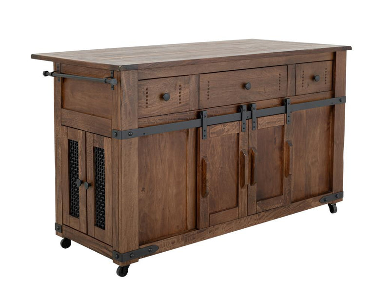 Parota Kitchen Island - parota top, barn and mesh doors