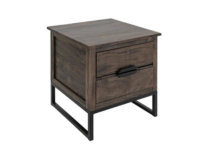 Dark Mita End Table in hand-distressed mango and melina wood with metal base