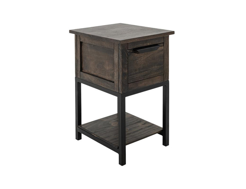 Dark Mita Chairside Table in hand-distressed mango and melina wood with metal base