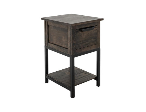 Dark Mita Chairside Table in hand-distressed mango and melina wood with metal base