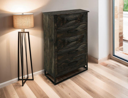 Dark Teak 5 Drawer Chest - Barewood