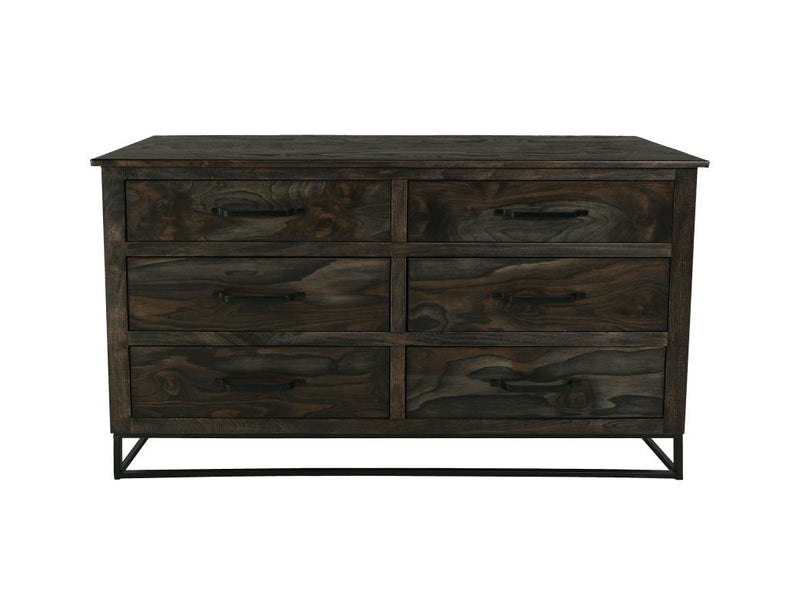 Dark Teak 6 Drawer Dresser - Barewood