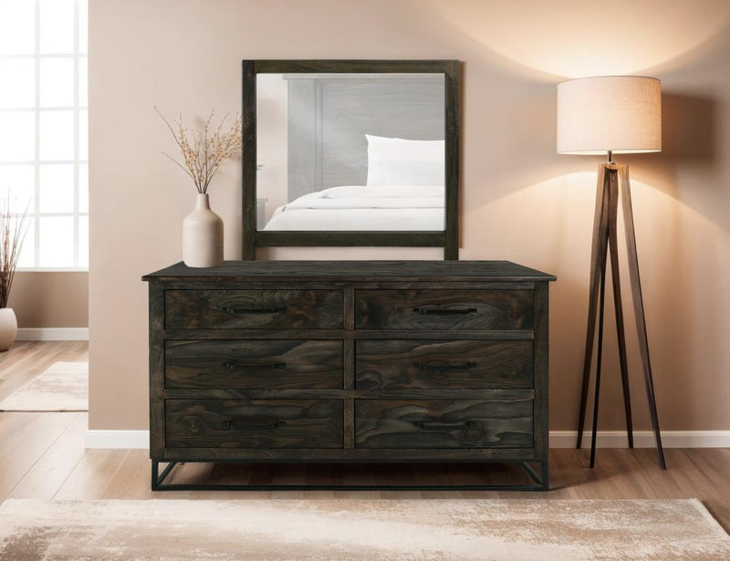 Dark Teak 6 Drawer Dresser - Barewood