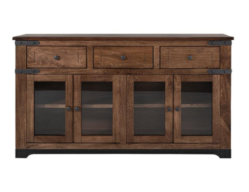 Parota Console - parota top, glass doors, iron base