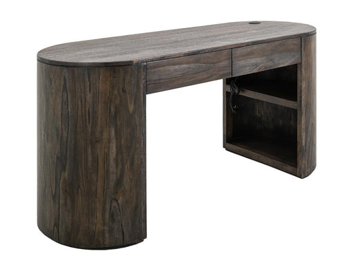 Balam Black Desk, two-drawer with open shelving, solid mango