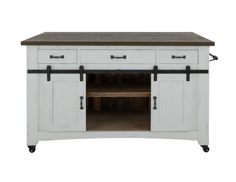 Pueblo White Kitchen Island storage