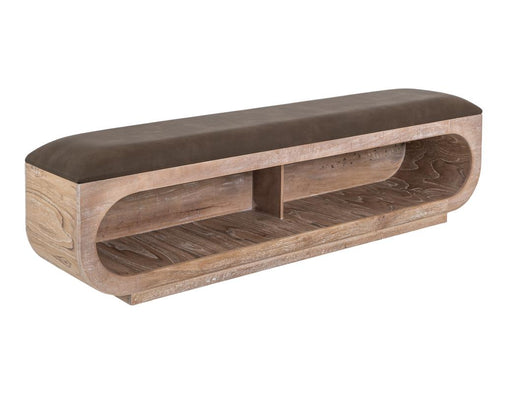 Balam White Bench, upholstered storage bench in solid mango
