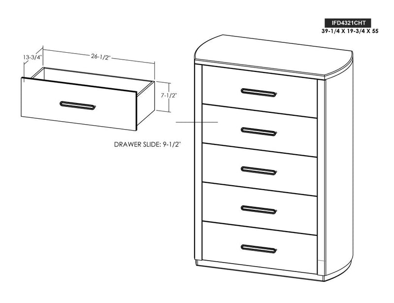 Balam White Chest dimension drawing with measurements