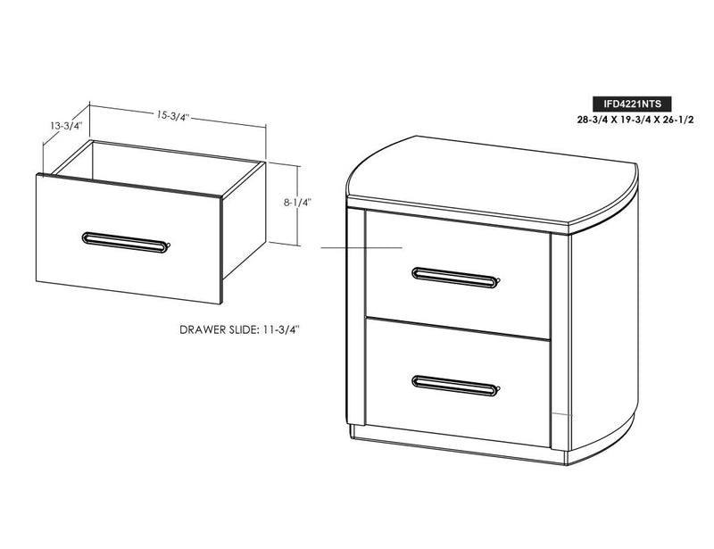 Balam Brown Nightstand dimension drawing with measurements