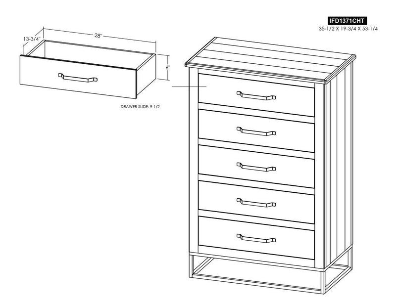 Dark Teak 5 Drawer Chest dimensions - Barewood