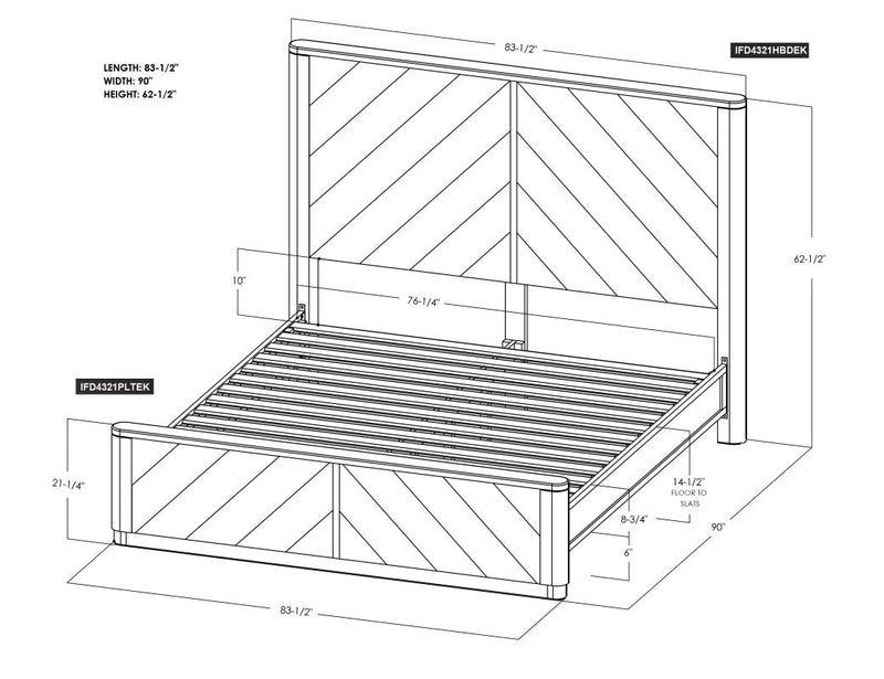 Balam White Bed King dimension drawing with measurements