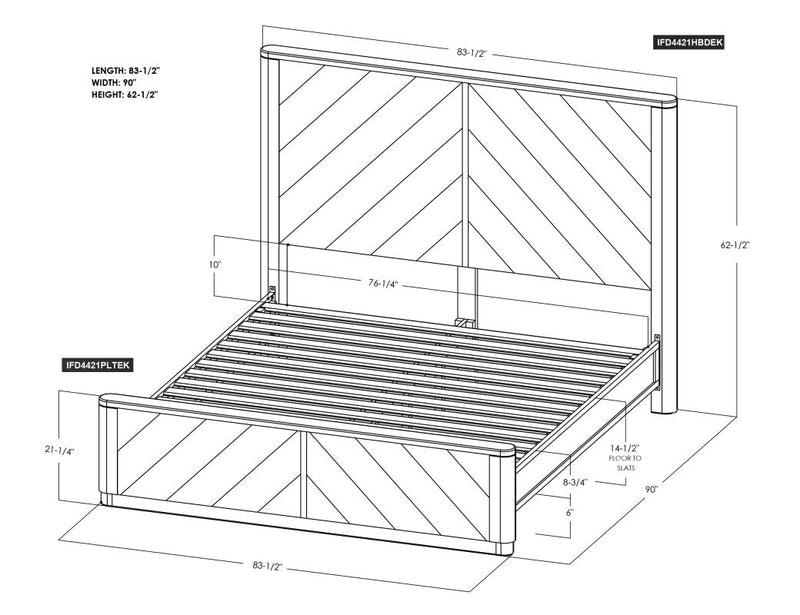 Balam Black Bed King dimension drawing with measurements