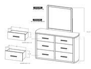 Balam White Mirror and dresser dimension drawing with measurements