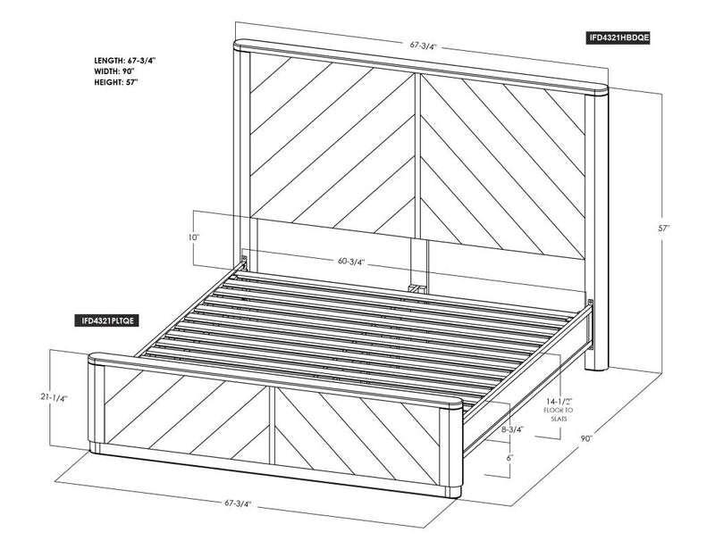 Balam White Bed Queen dimension drawing with measurements
