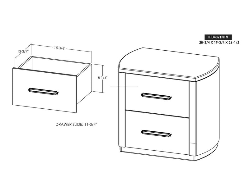 Balam White Nightstand dimension drawing with measurements