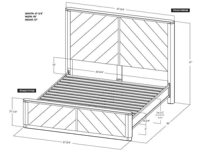 Balam Black Bed Queen dimension drawing with measurements