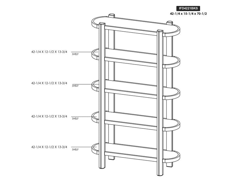 Balam Brown Bookcase dimension drawing with measurements