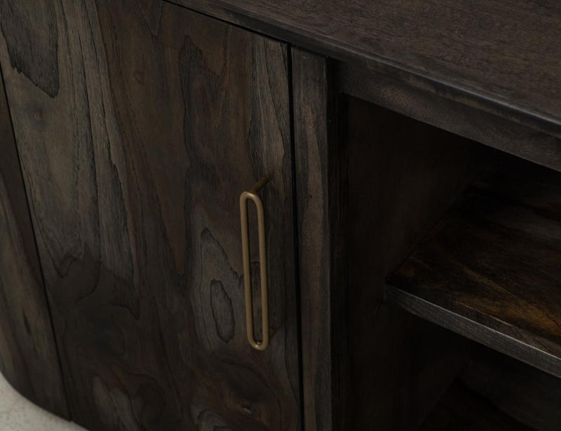 Balam Black 80" TV Stand - door and shelf detail