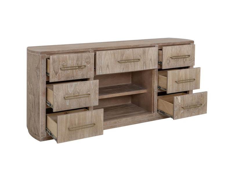 Balam White 7-drawer console drawers open
