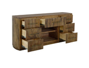 Balam Brown 7-drawer console drawers open