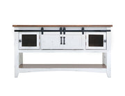 Pueblo White Sofa Table - distressed white pine, sliding barn doors, mesh doors