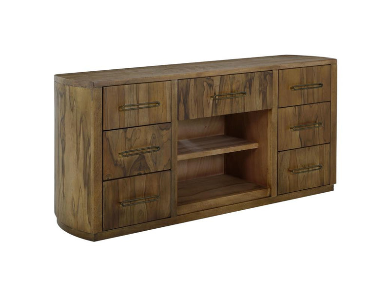Balam Brown 7-drawer console angled view