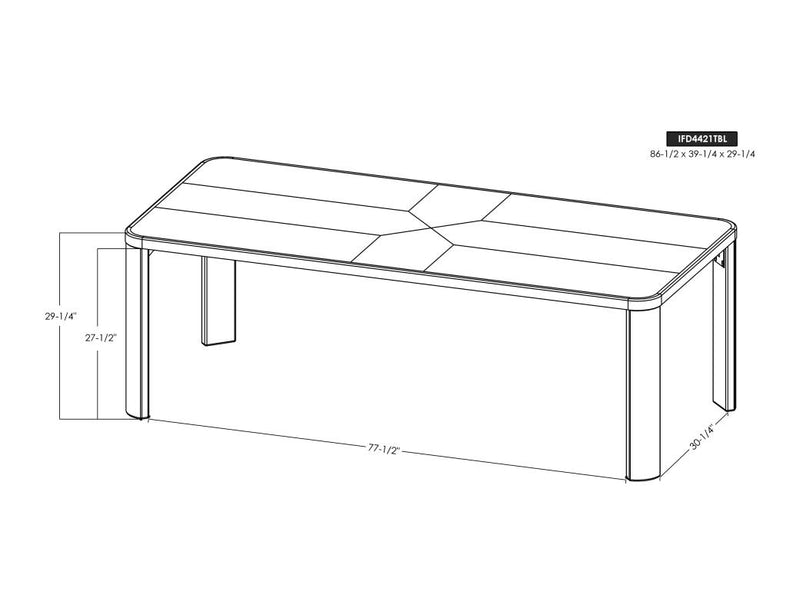 Balam Black Dining Table dimension drawing with measurements