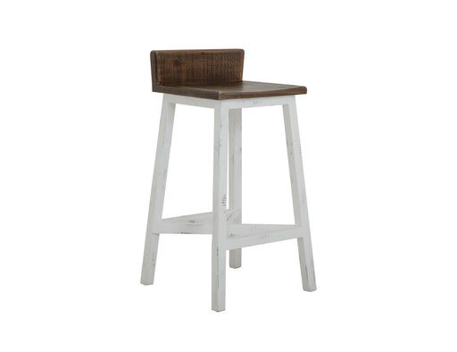 Pueblo White Stool 30 inch - distressed white pine, brown seat