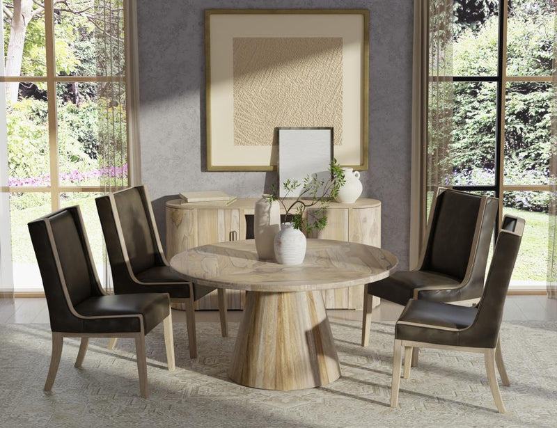 Balam White round dining table room scene