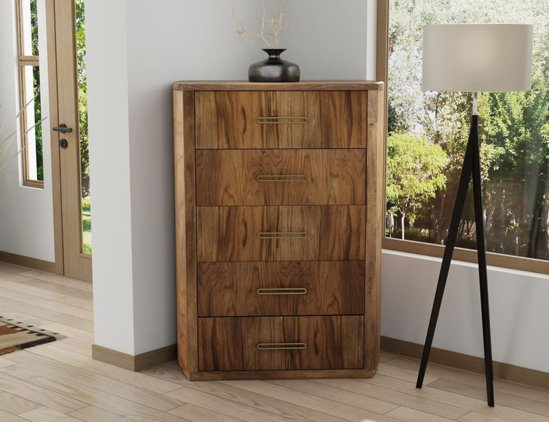 Balam Brown Chest styled in a bedroom