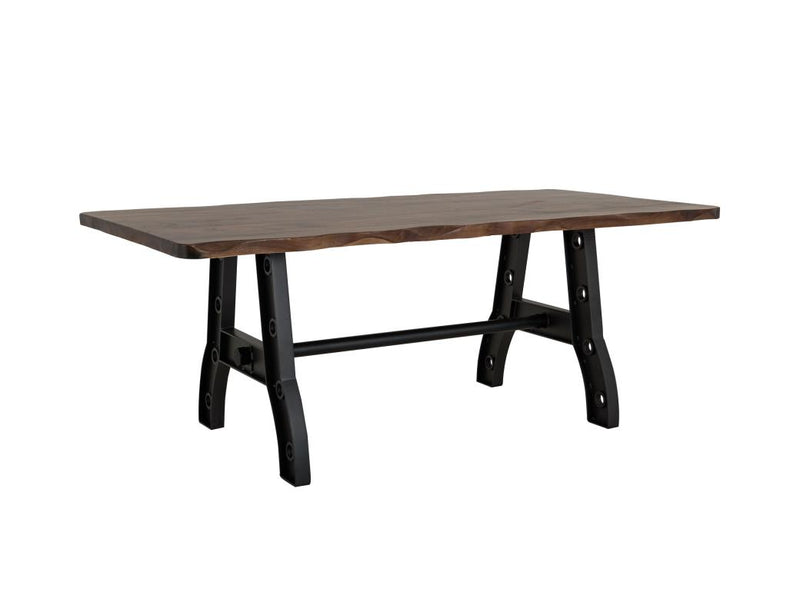 Parota Dining Table - solid parota slab top with iron base