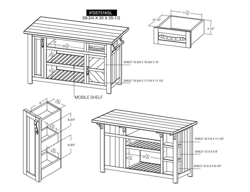 Dutton Kitchen Island dimensions - Barewood