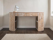 Balam White Desk open shelving detail