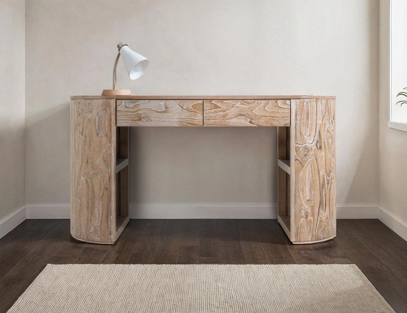 Balam White Desk open shelving detail