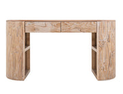 Balam White Desk, two-drawer with open shelving, solid mango