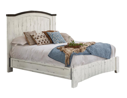 Pueblo White Bed headboard - distressed white pine with brown trim