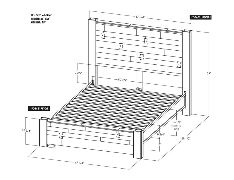 Natural Parota Bed - Queen dimension drawing