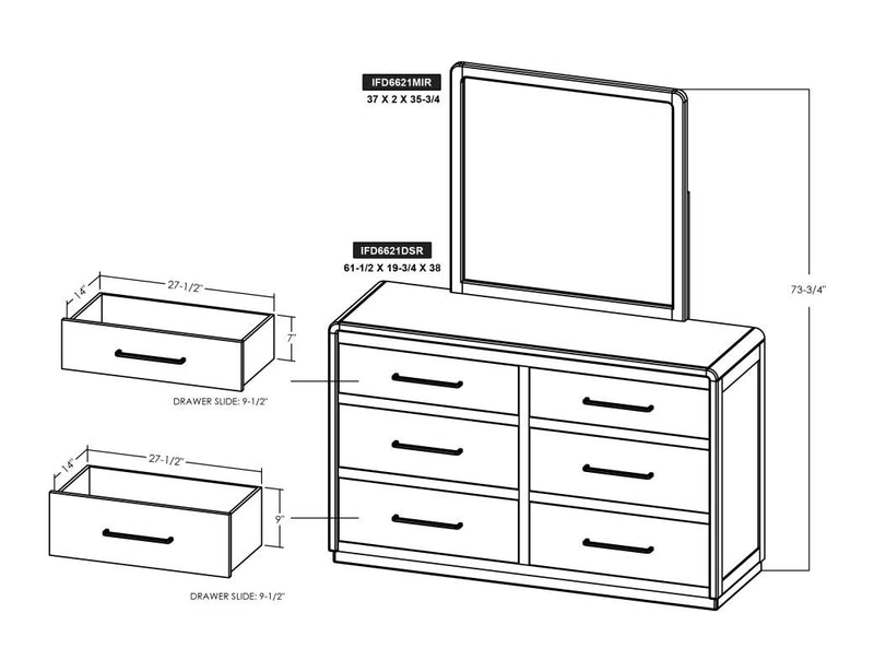 Mezquite Panel Mirror and dresser dimension diagram