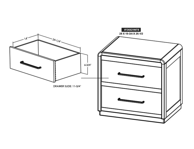 Mezquite 2 Drawer Panel Nightstand dimension diagram