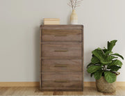 Mezquite 4 Drawer Panel Chest styled in a bedroom