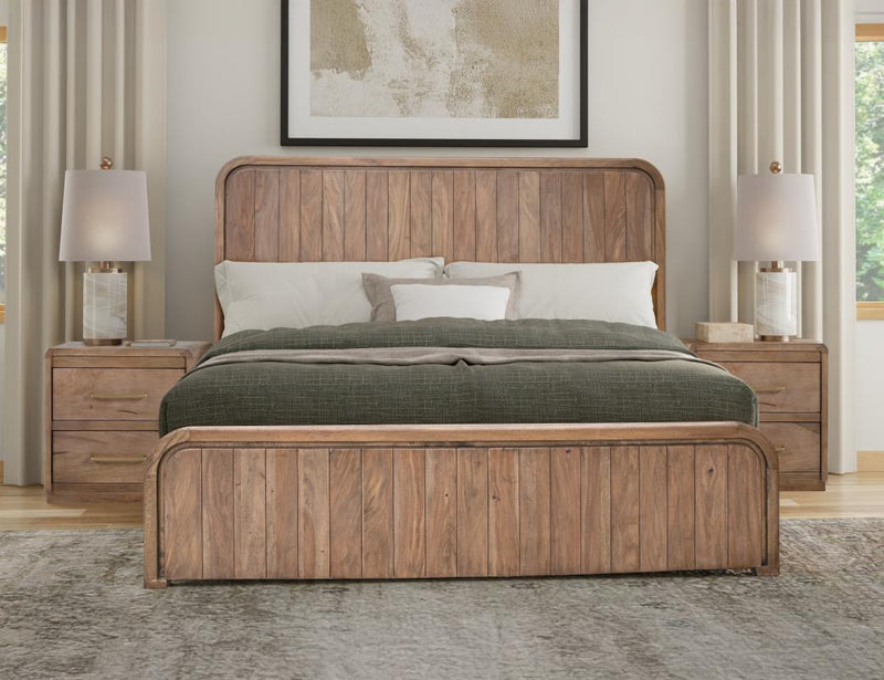 Mezquite 2 Drawer Panel Nightstand beside the bed