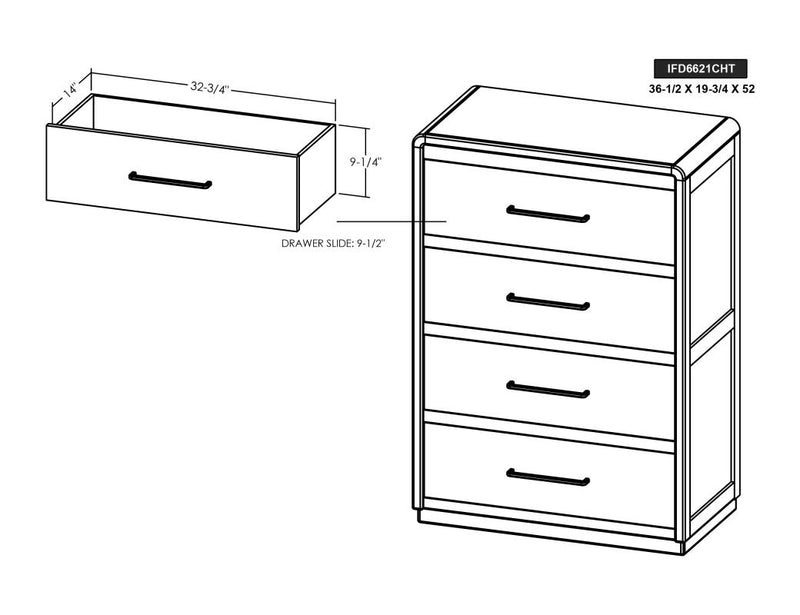 Mezquite 4 Drawer Panel Chest dimension diagram