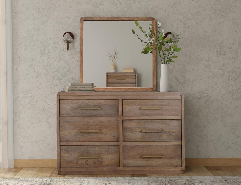 Mezquite Panel Mirror above the dresser in a bedroom