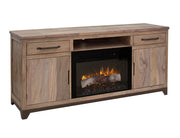Natural Parota 70" Fireplace TV Console with electric fireplace lit