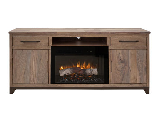 Natural Parota 70" Fireplace TV Console - front view with fireplace
