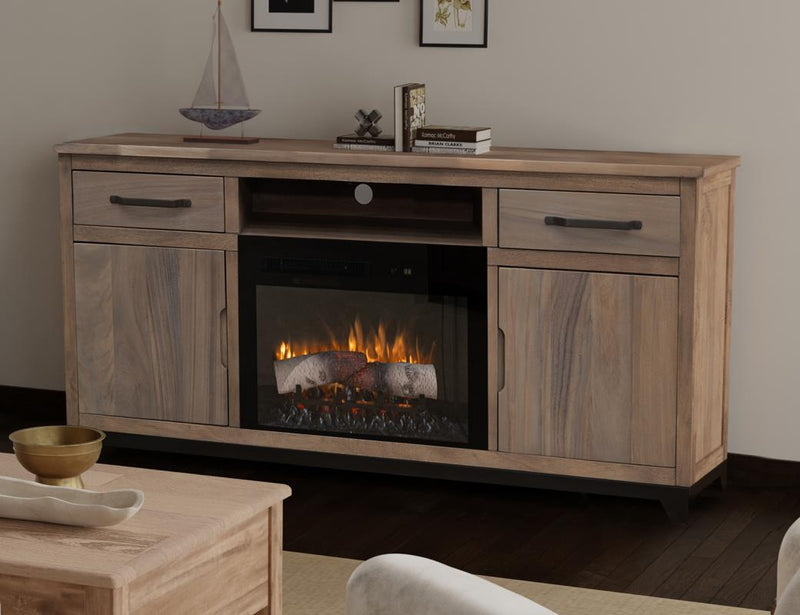 Natural Parota 70" Fireplace TV Console - living room scene
